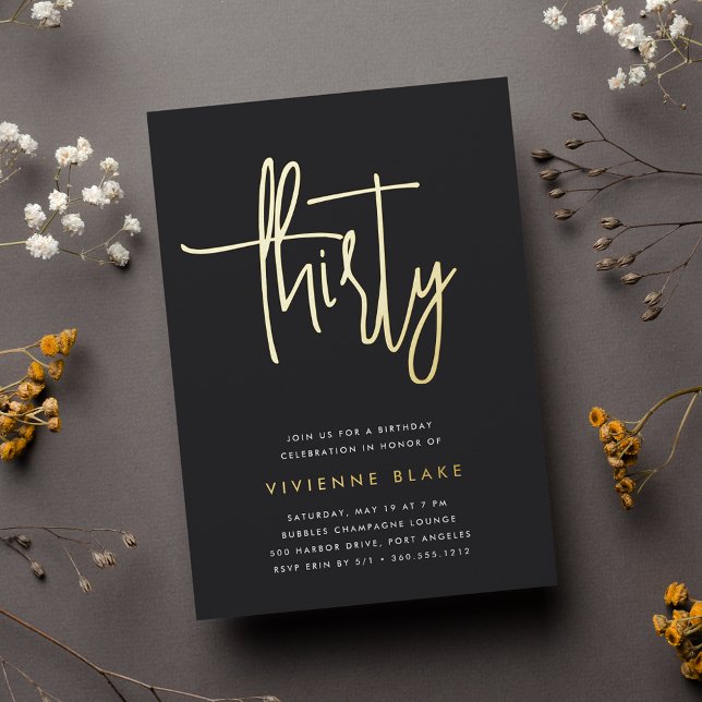 Invitación Con Relieve Metalizado Golden Script 30.º Fiesta de cumpleaños (Subido por el creador)