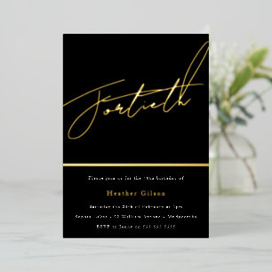 Invitación Con Relieve Metalizado Golden Script 40 cumpleaños Fiesta Gold