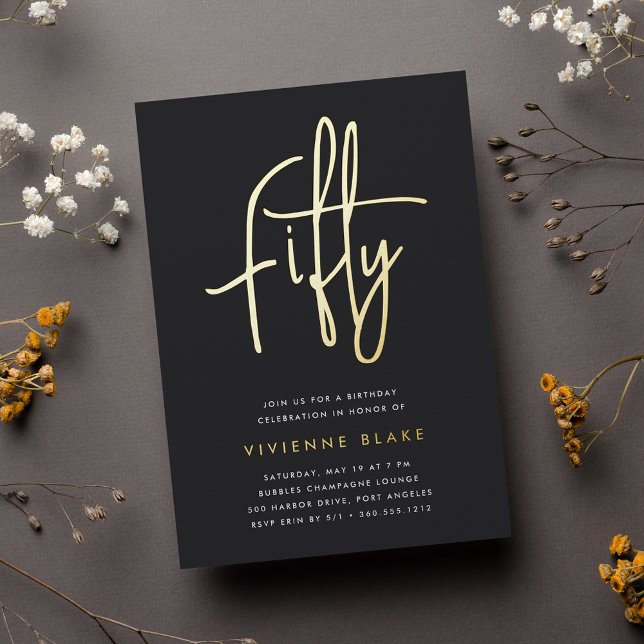 Invitación Con Relieve Metalizado Golden Script 50 cumpleaños (Subido por el creador)