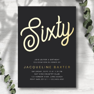 Invitación Con Relieve Metalizado Golden Script 60 cumpleaños
