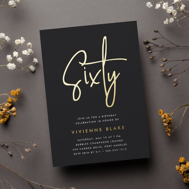 Invitación Con Relieve Metalizado Golden Script 60 cumpleaños (Subido por el creador)