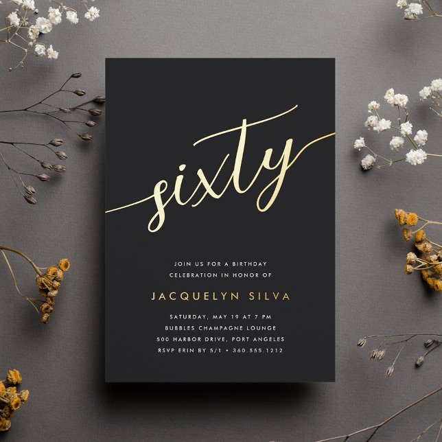 Invitación Con Relieve Metalizado Golden Script 60 cumpleaños (Subido por el creador)