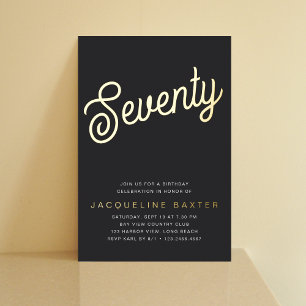 Invitación Con Relieve Metalizado Golden Script 70 cumpleaños
