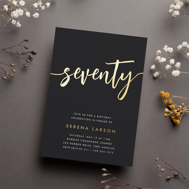 Invitación Con Relieve Metalizado Golden Script 70 cumpleaños (Subido por el creador)
