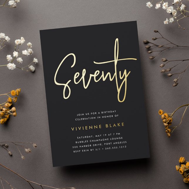 Invitación Con Relieve Metalizado Golden Script 70 cumpleaños (Subido por el creador)