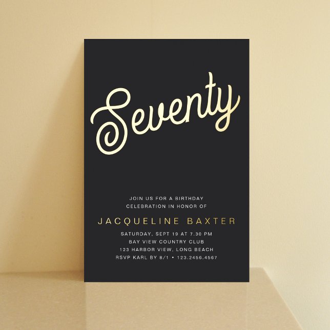 Invitación Con Relieve Metalizado Golden Script 70 cumpleaños (Subido por el creador)