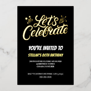 Invitación Con Relieve Metalizado Golden Script 80th Birthday Party