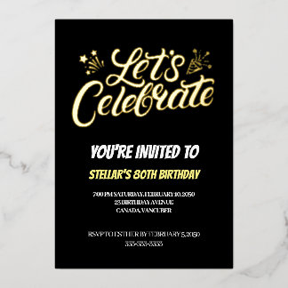 Invitación Con Relieve Metalizado Golden Script 80th Birthday Party