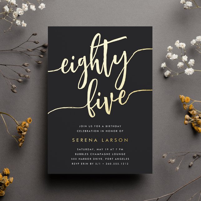 Invitación Con Relieve Metalizado Golden Script 85ª fiesta de cumpleaños (Subido por el creador)