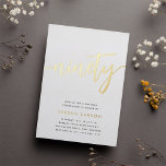 Invitación Con Relieve Metalizado Golden Script 90th Birthday Party<br><div class="desc">Celebra su cumpleaños con estas invitaciones de cumpleaños número 90 de la moda,  que incluyen "noventa" en letras de guión esbozadas a mano de Relieve metalizado oro moderno. Personalice con los detalles de su fiesta debajo. Una elección de lujo inolvidable para fabulosas celebraciones de cumpleaños 90.</div>