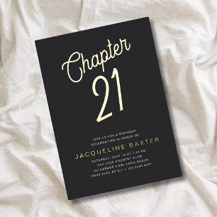 Invitación Con Relieve Metalizado Golden Script Chapter 21 21st Birthday Fiesta