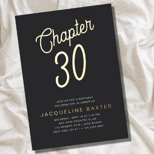 Invitación Con Relieve Metalizado Golden Script Chapter 30 30th Birthday Fiesta