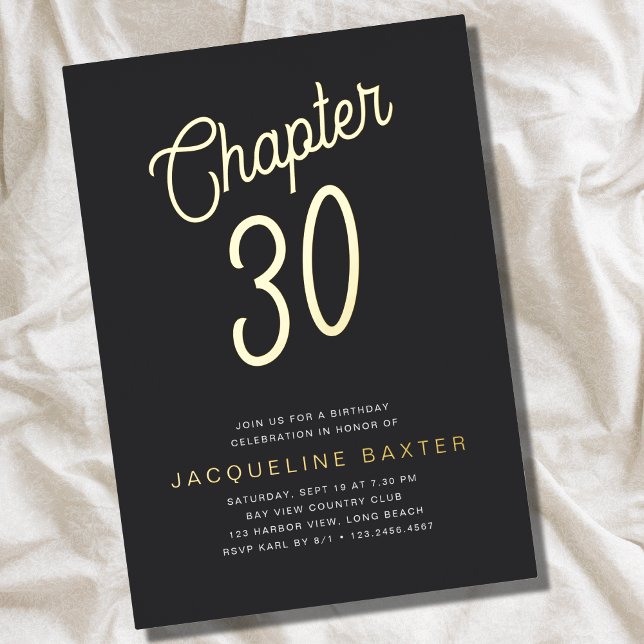 Invitación Con Relieve Metalizado Golden Script Chapter 30 30th Birthday Fiesta (Subido por el creador)