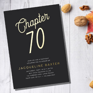 Invitación Con Relieve Metalizado Golden Script Chapter 70 70th Birthday Party