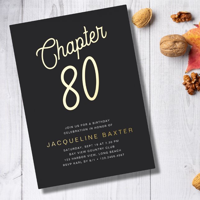Invitación Con Relieve Metalizado Golden Script Chapter 80 80th Birthday Party (Subido por el creador)