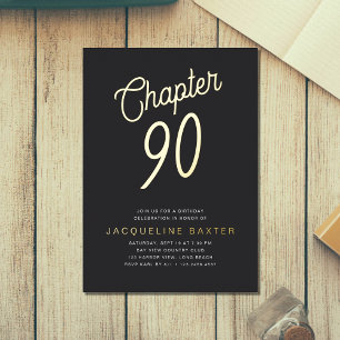 Invitación Con Relieve Metalizado Golden Script Chapter 90 90th Birthday Party