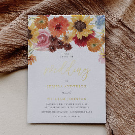 Invitación Con Relieve Metalizado Golden Sunflowers Summer Floral Wedding Gold