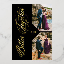 Invitación Con Relieve Metalizado Golden Whimsical Luxury Modern 2 Photos Collage