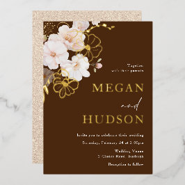 Invitación Con Relieve Metalizado Golden y Rubor Wildflowers Boda