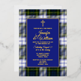 Invitación Con Relieve Metalizado Gordon Dress Tartan Plaid Boda