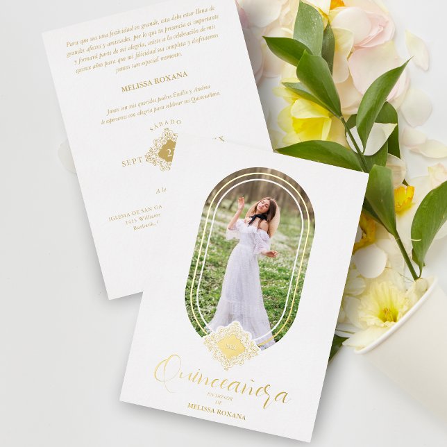 Invitación Con Relieve Metalizado Gorgeous Oval Shape Effect Spanish Quinceañera (Subido por el creador)