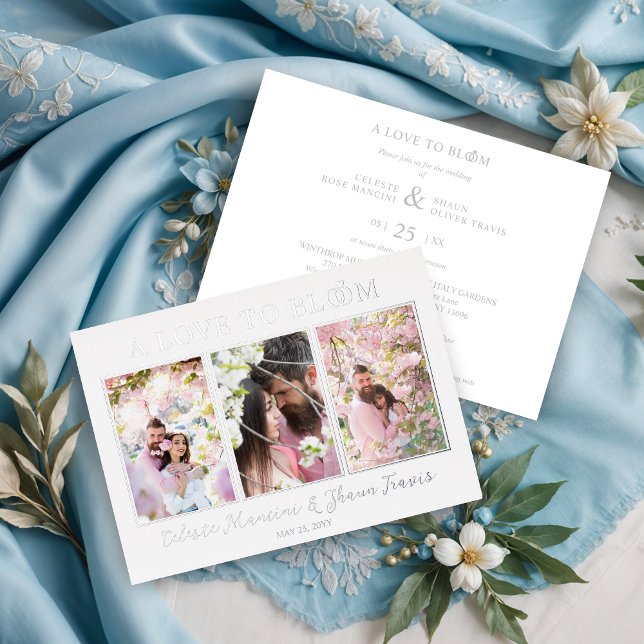 Invitación Con Relieve Metalizado Gorgeous Wedding Rings Luxurious 3 Multi Photos (Cute Wedding Rings Luxurious 3 Multi Photos in Real Silver Metallic Foil Invitations Cards.)