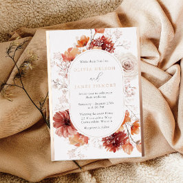 Invitación Con Relieve Metalizado Gorgoge Boho Floral Frame Boda Rosa Gold