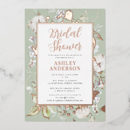 Invitación Con Relieve Metalizado Gorgoge Green Botanical Bridal Shower Rosa Gold