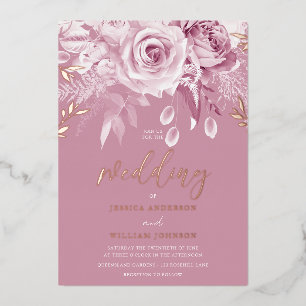 Invitación Con Relieve Metalizado Gorgoso Boda Rosa Rosa Oro