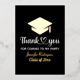 Invitación Con Relieve Metalizado Gorras de graduación Gracias por venir a mi fiesta