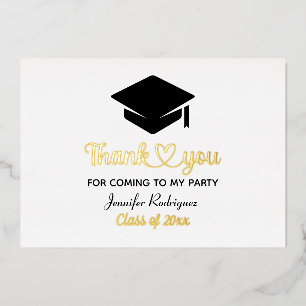 Invitación Con Relieve Metalizado Gorrito de Graduación Gracias por Venir a Mi Fiest