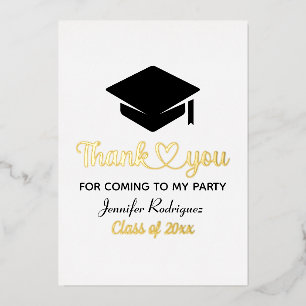 Invitación Con Relieve Metalizado Gorrito de Graduación Gracias por Venir a Mi Fiest