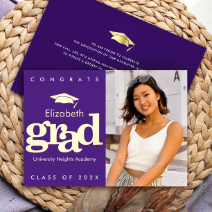 Invitación Con Relieve Metalizado Gorrito moderno atrevido de graduación morado de o