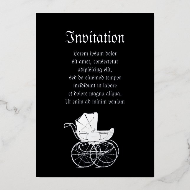 Invitación Con Relieve Metalizado Gothic Baby Carriage (Anverso)