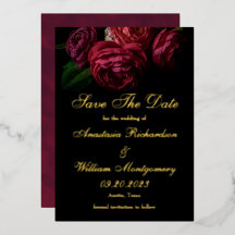 Gótico Elegante Floral Negro Dorado Save The Date