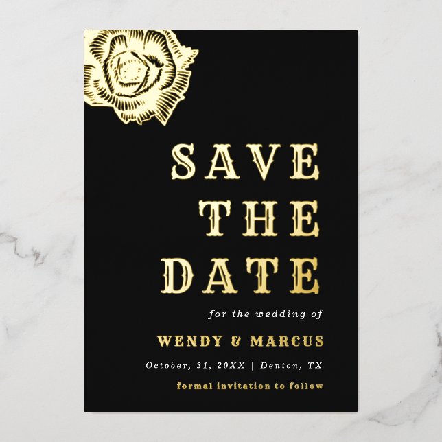 Invitación Con Relieve Metalizado Gótico Rosa oscuro Boda de flores Relieve metaliza (Anverso)