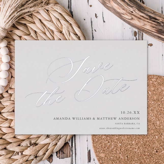 Invitación Con Relieve Metalizado Graceful Calligraphy Non Photo Save The Date REAL (Subido por el creador)