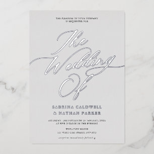 Invitación Con Relieve Metalizado Graceful Modern Script Boda Plata Gris
