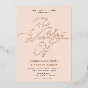 Invitación Con Relieve Metalizado Graceful Modern Script Boda Rubor Rosa Gold