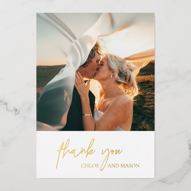 Invitación Con Relieve Metalizado Gracias a la elegante boda fotográfica clásica (Anverso)