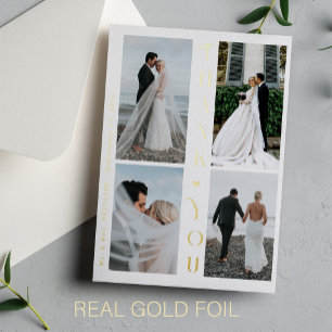 Invitación Con Relieve Metalizado Gracias boda 4 fotografía tipografía de oro modern