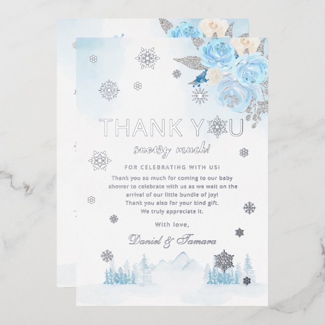 Invitación Con Relieve Metalizado Gracias Boho Silver Snowflake Winter Baby Shower (Anverso/Reverso)