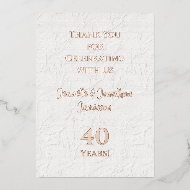 Invitación Con Relieve Metalizado Gracias Nota Cualquier Boda Aniversario Rosa Oro (Anverso)