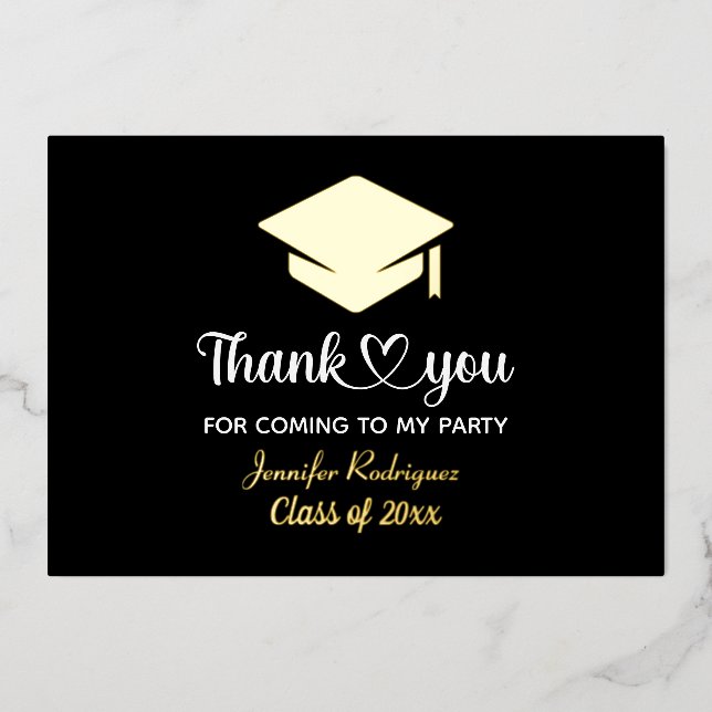 Invitación Con Relieve Metalizado Gracias Por Ir A Mi Fiesta De Graduación (Anverso)
