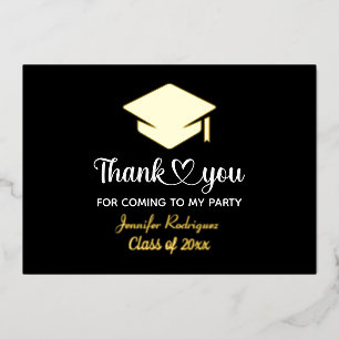 Invitación Con Relieve Metalizado Gracias Por Venir A Mi Fiesta De Graduación Gorra