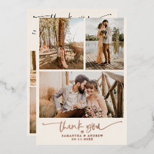 Invitación Con Relieve Metalizado Gracias rubor guión corazón 6 fotos boda