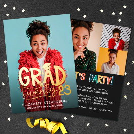 Invitación Con Relieve Metalizado Grad 2023: fiesta de graduación en negrita 4 de or