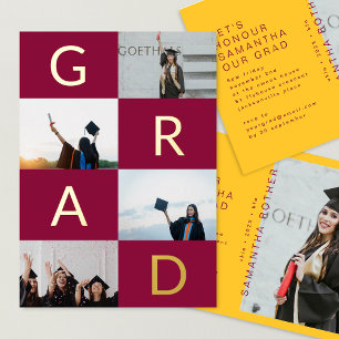 Invitación Con Relieve Metalizado GRAD BLOQUES DE COLOR MULTIFOTO Granate Dorado