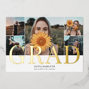 Invitación Con Relieve Metalizado Grad Chic Multi Foto Graduación
