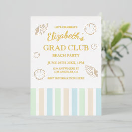 Invitación Con Relieve Metalizado Grad Club Beach Party
